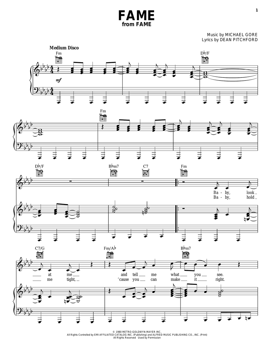 Fame Piano, Vocal, Guitar scores gallery preview page 1