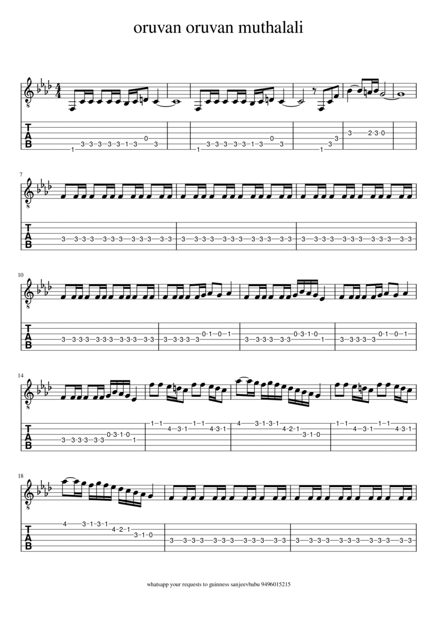 ORUVAN ORUVAN MUTHALALI Piano, Vocal, Guitar scores gallery preview page 1