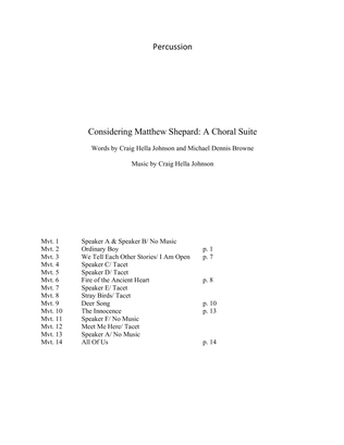 Book cover for Considering Matthew Shepard: A Choral Suite - Percussion