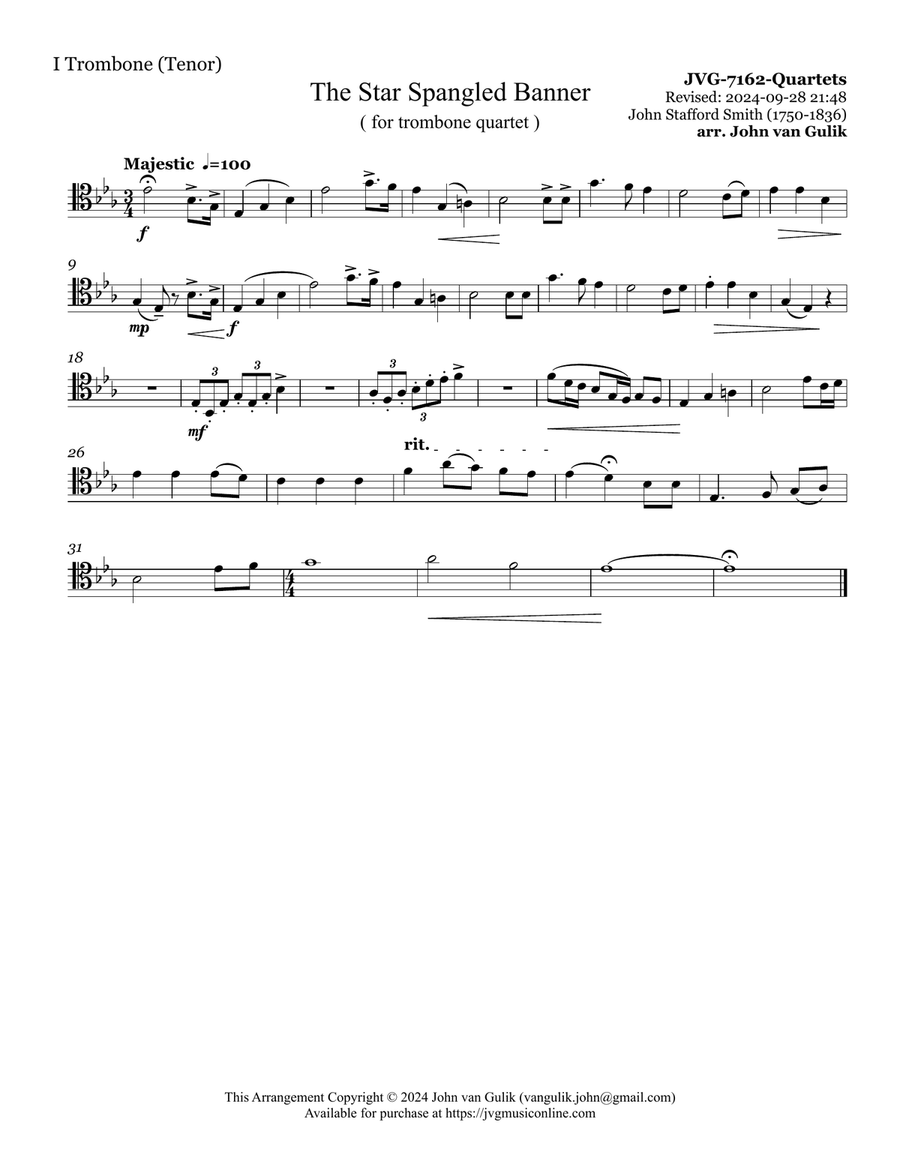 The Star Spangled Banner - trombone quartet Brass Quartet scores gallery preview page 5