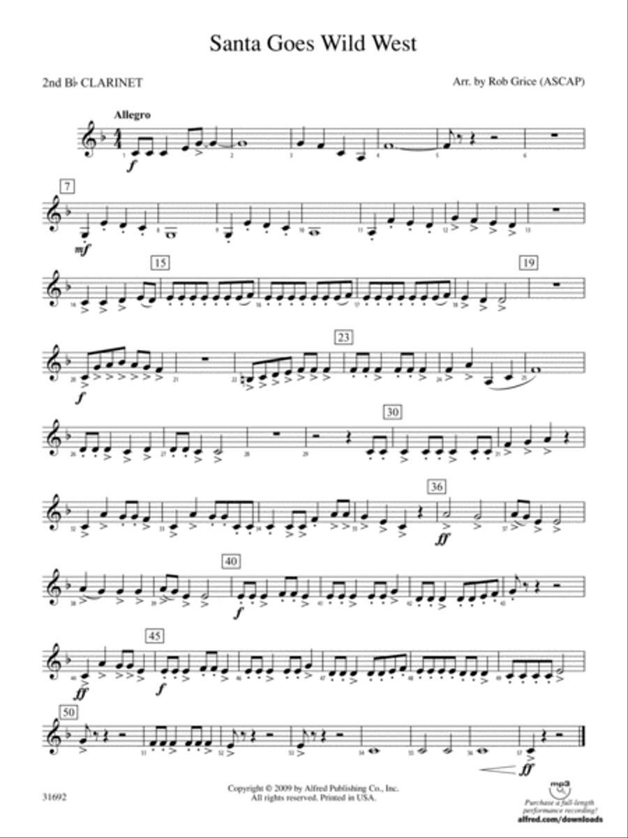 Santa Goes Wild West: 2nd B-flat Clarinet Concert Band scores gallery preview page 1