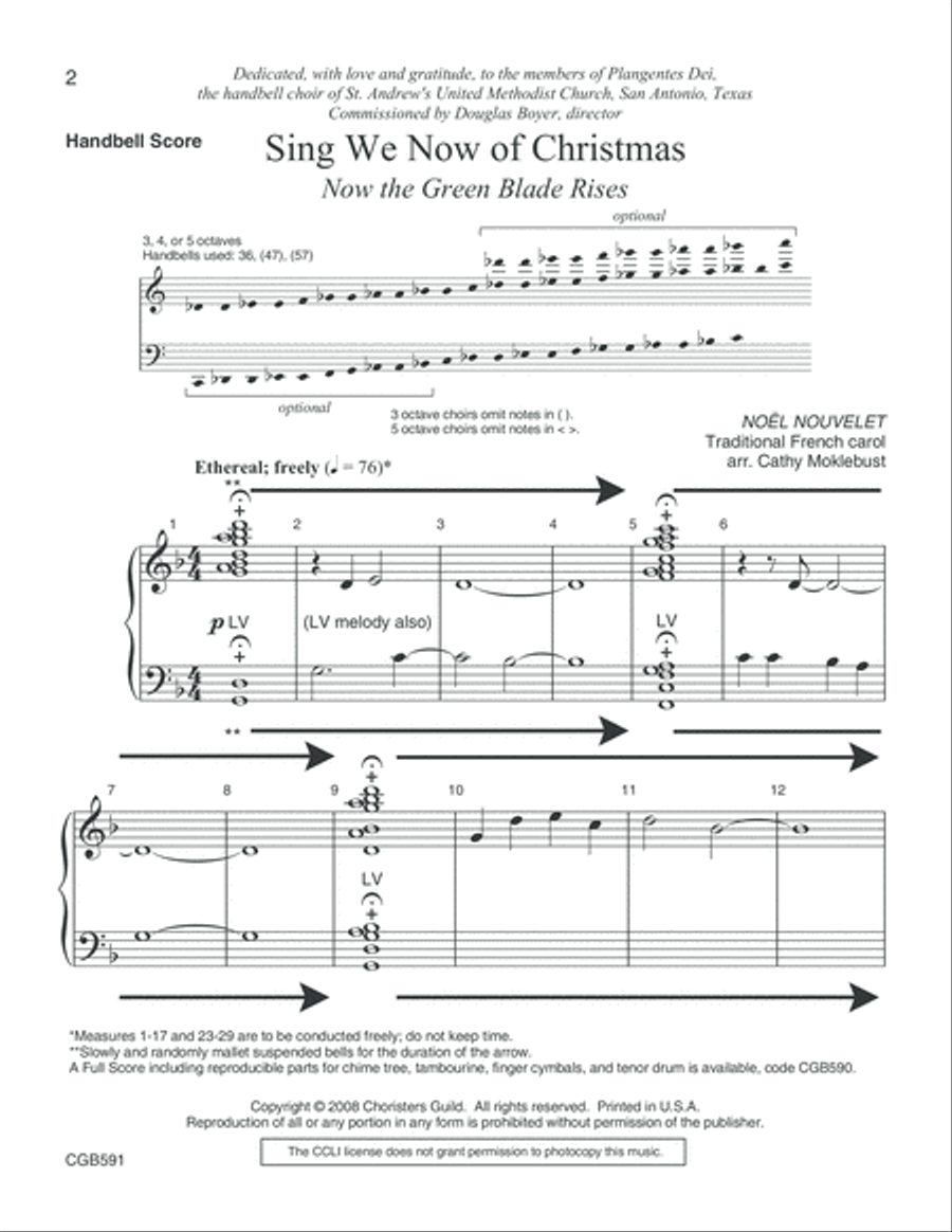 Sing We Now of Christmas; Now the Green Blade Rises (Handbell Score) Handbell Choir scores gallery preview page 2