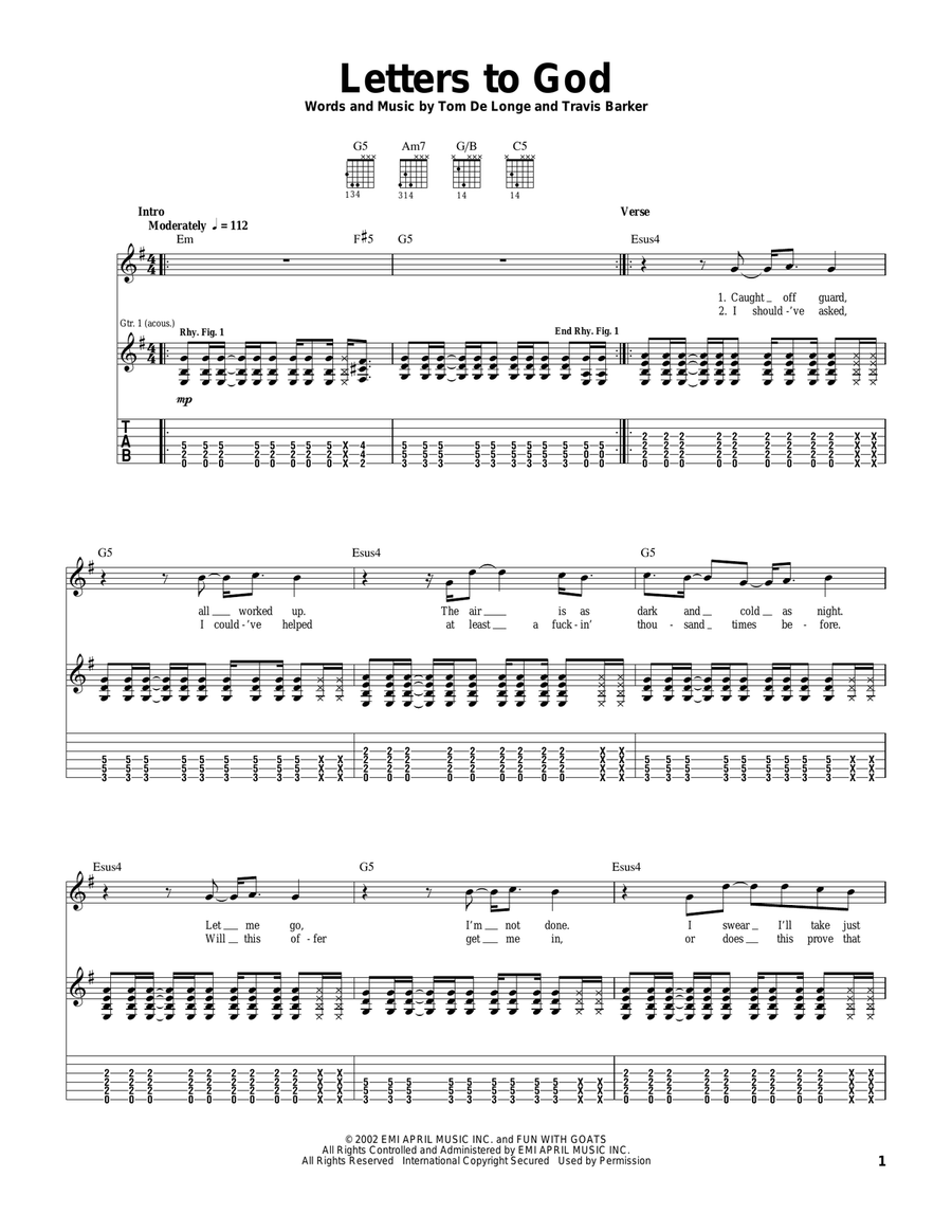 Letters To God Guitar Tablature scores gallery preview page 1