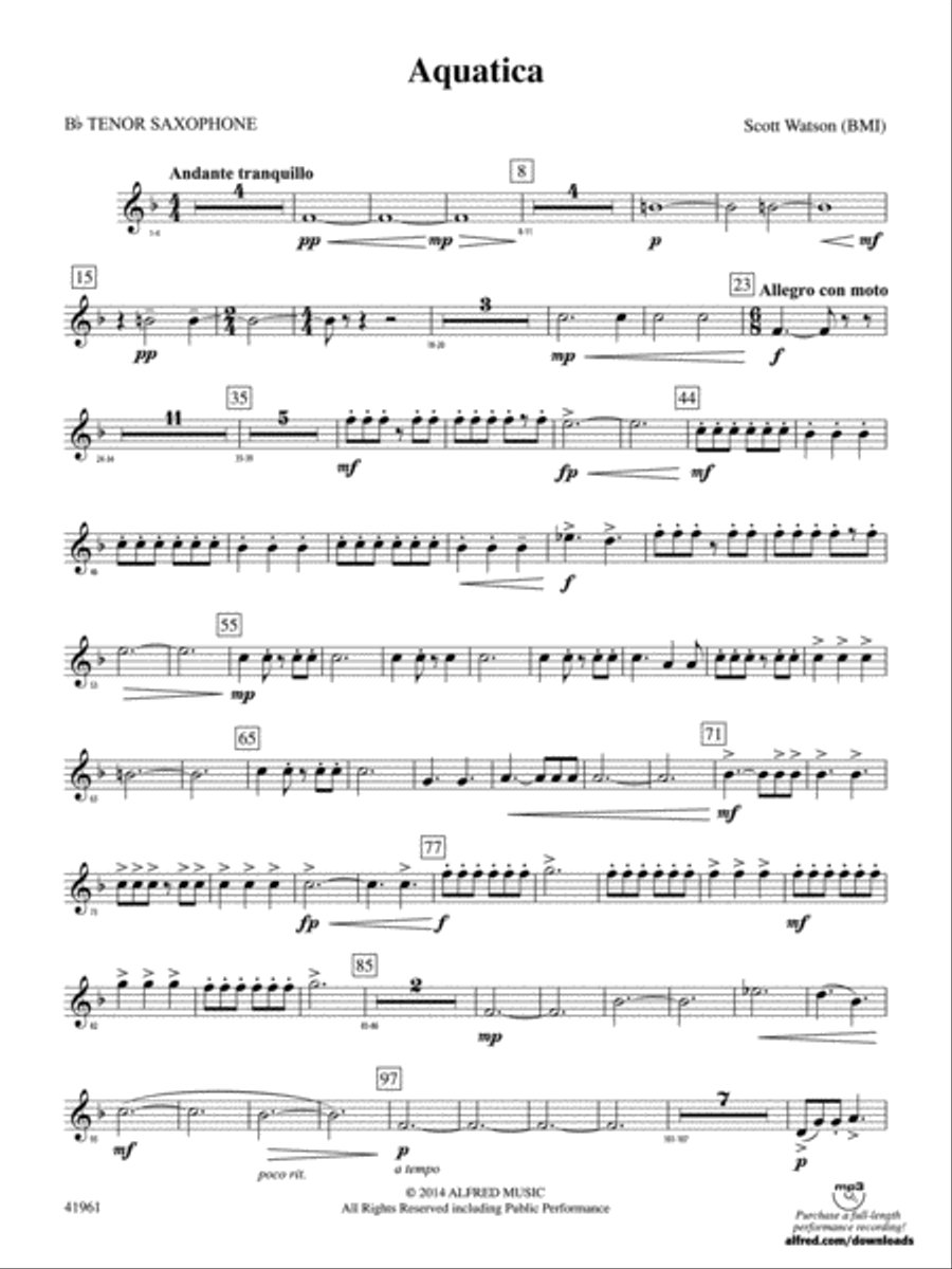 Aquatica: B-flat Tenor Saxophone Concert Band scores gallery preview page 1