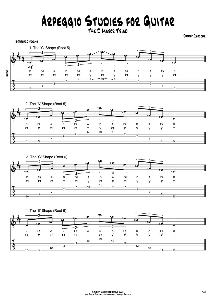 Arpeggio Studies for Guitar - The D Major Triad Electric Guitar scores gallery preview page 1