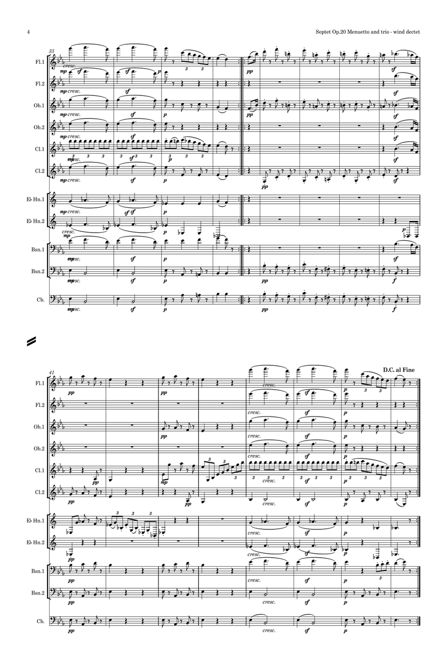 Beethoven: Septet in Eb major Op.20 Mvt.III Menuetto and Trio - wind dectet/bass Large Ensemble scores gallery preview page 4