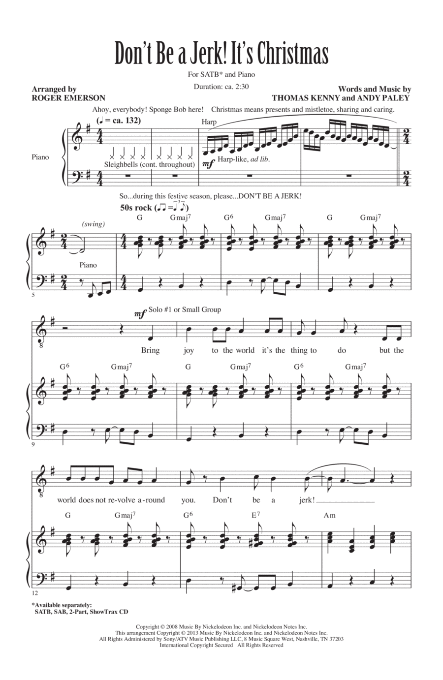 Don't Be A Jerk It's Christmas 4-Part scores gallery preview page 1