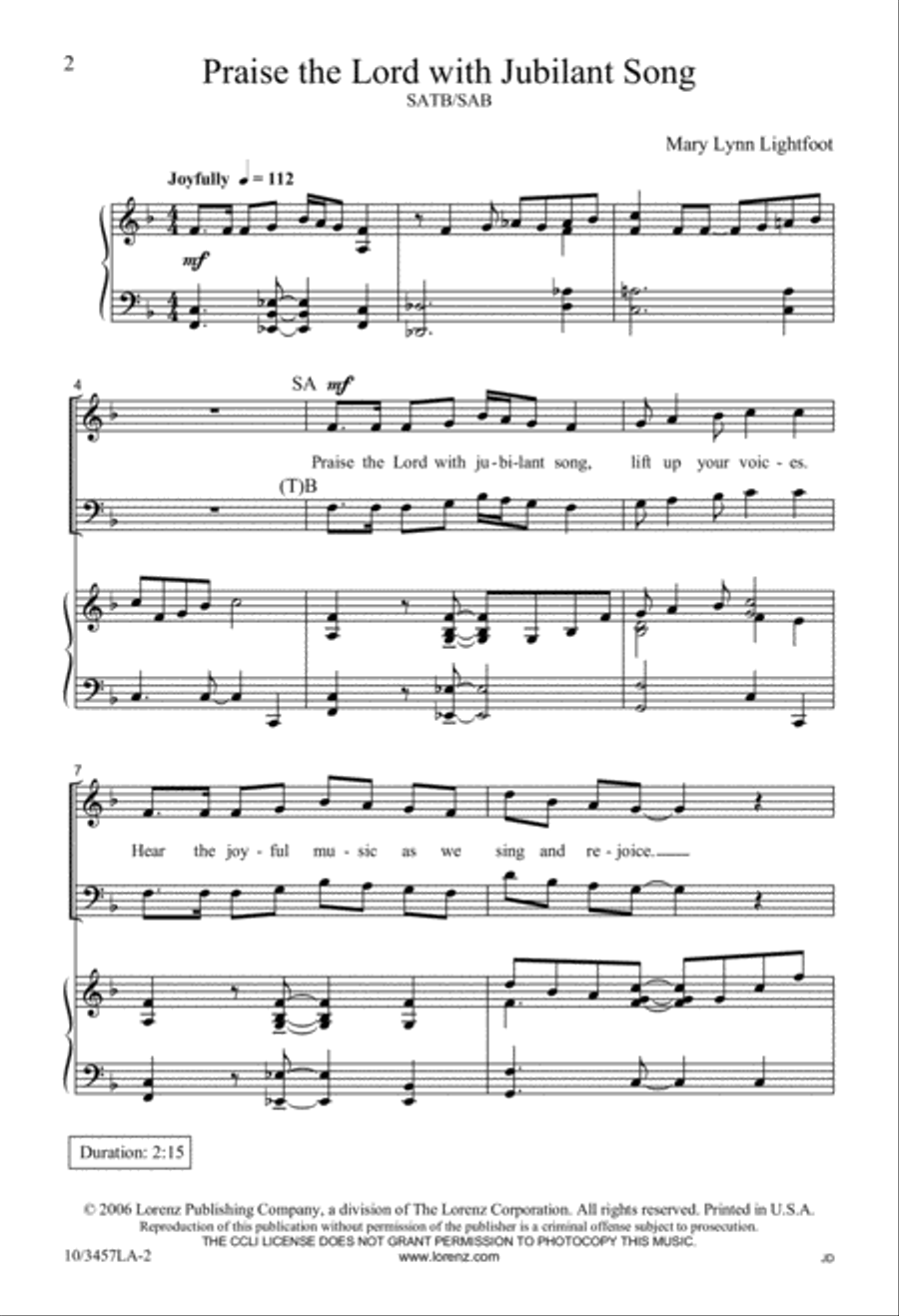 Praise the Lord with Jubilant Song 4-Part scores gallery preview page 2