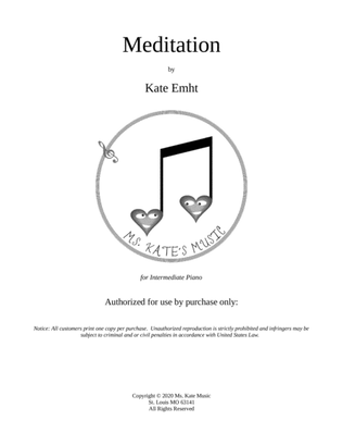 Book cover for Meditation (Early Intermediate Piano)