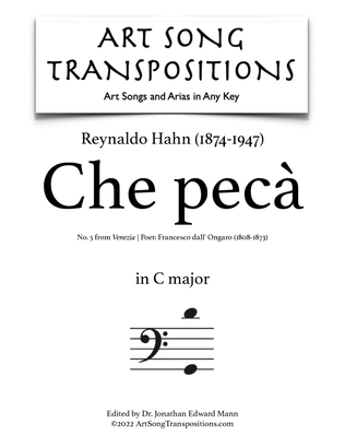 Book cover for HAHN: Che pecà (transposed to C major, bass clef)