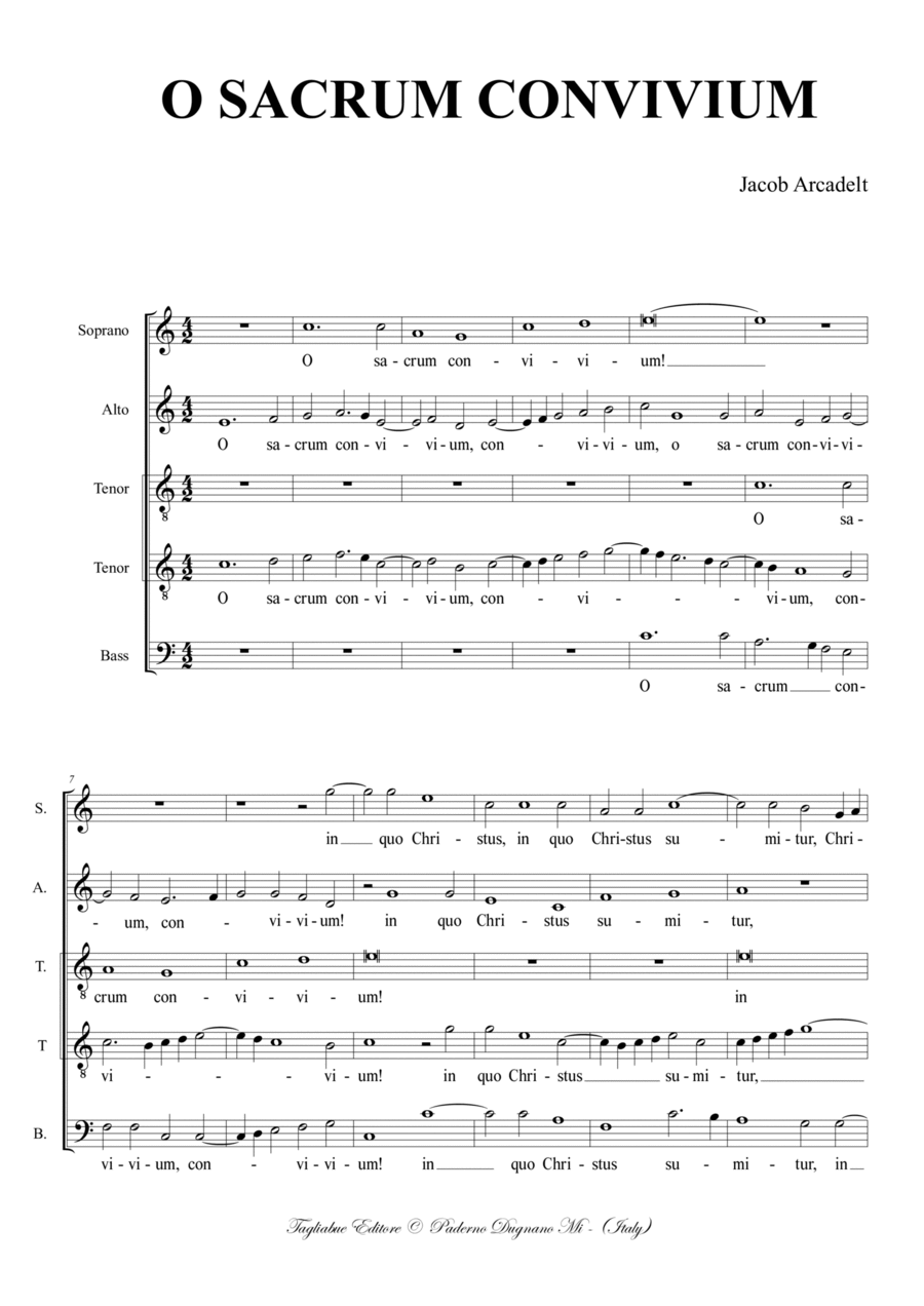 Jacob Arcadelt. O SACRUM CONVIVIUM for SATTB Choir