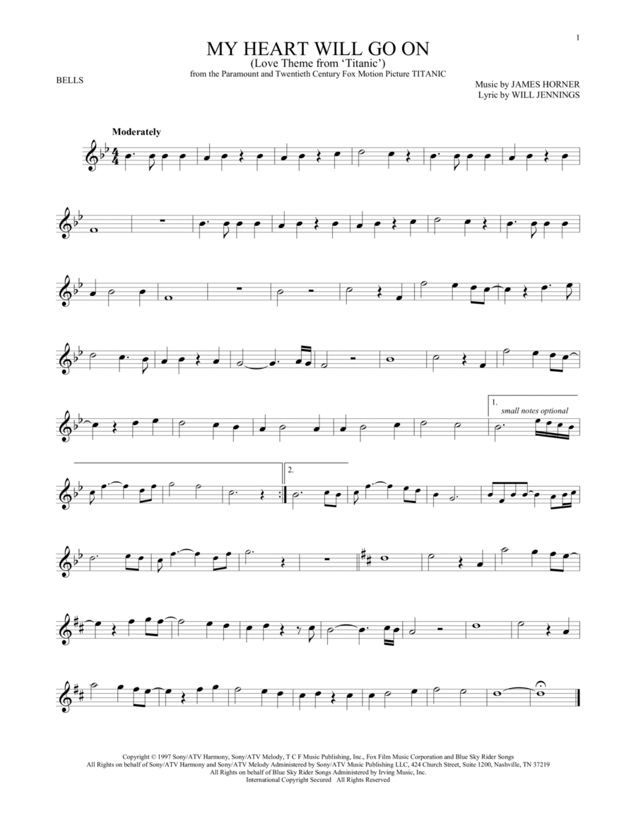 My Heart Will Go On (Love Theme from Titanic) Glockenspiel scores gallery preview page 1