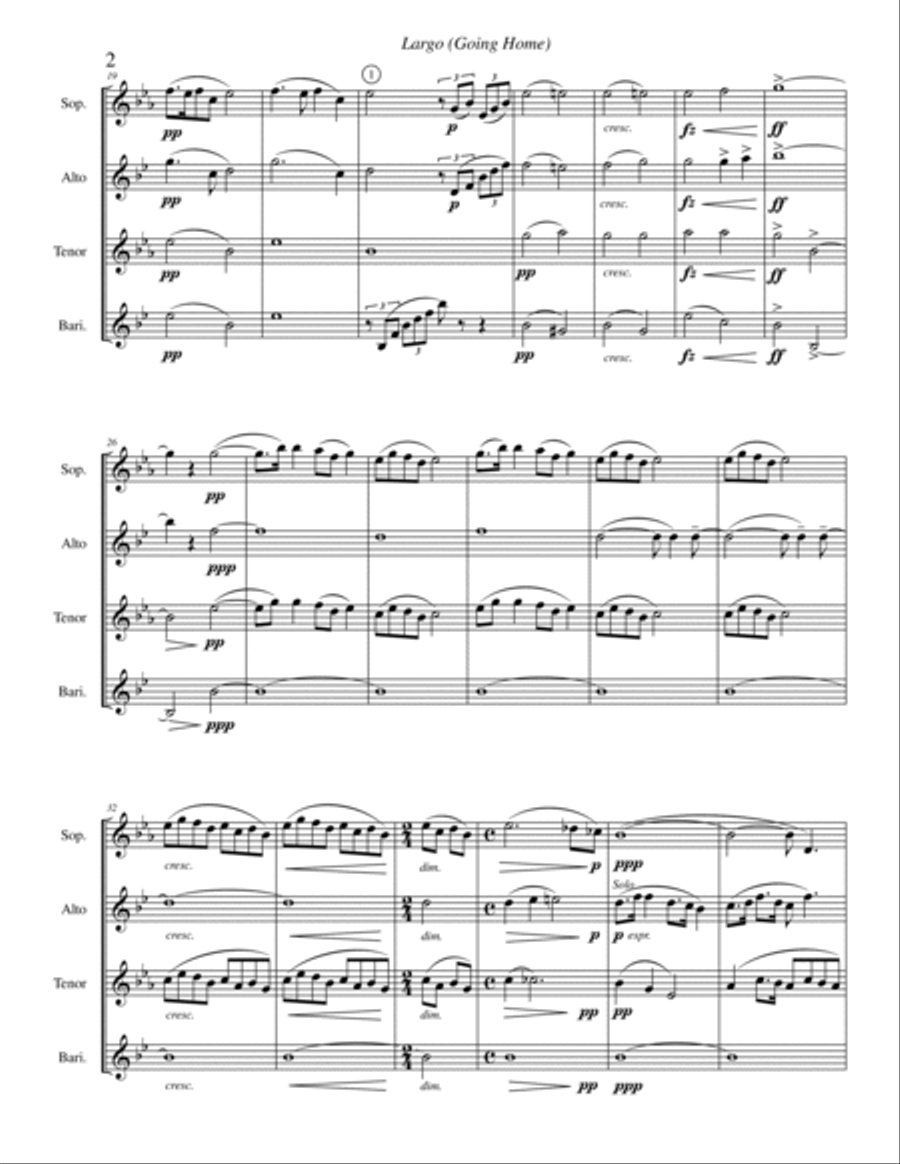 Largo from Symphony No. 9 in E Minor, Op. 95 From the New World (Going Home) Saxophone Quartet scores gallery preview page 4