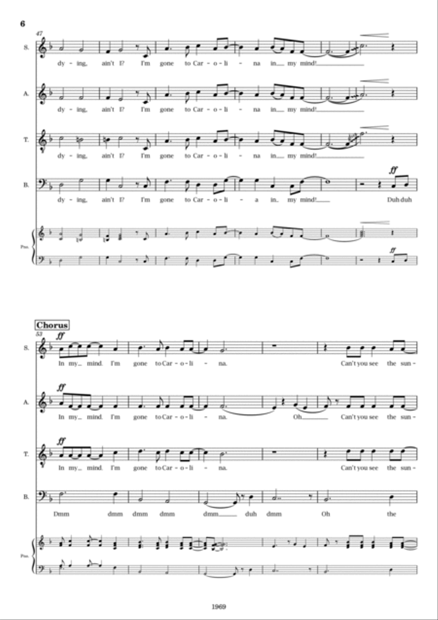 Carolina In My Mind 4-Part scores gallery preview page 6
