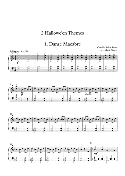 2 Halloween Themes for piano solo (Danse Macabre, Hall of the Mountain King) image number null