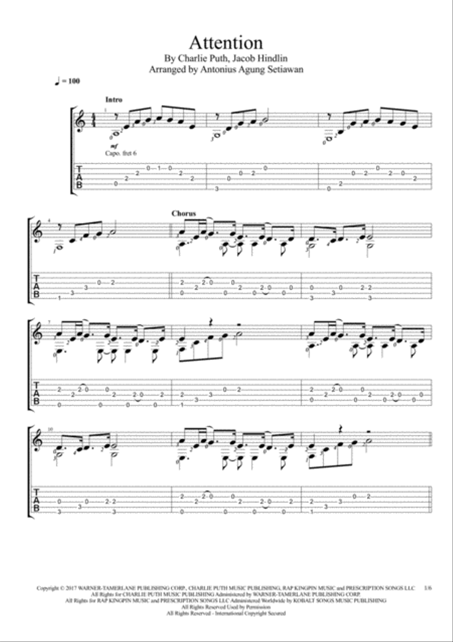 Attention Acoustic Guitar scores gallery preview page 1