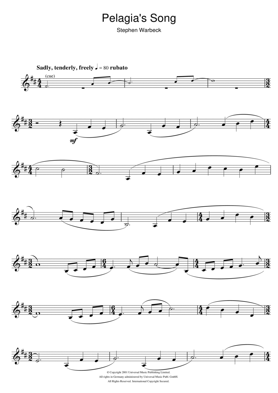 Pelagia's Song (from Captain Corelli's Mandolin) Clarinet Solo scores gallery preview page 1