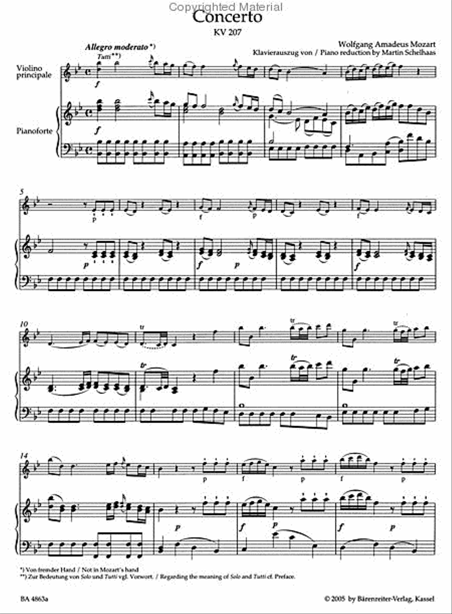 Violin Concerto In Bb Major, K. 207 Violin Solo scores gallery preview page 3
