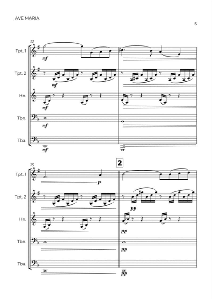 AVE MARIA - GONOUD – BRASS QUINTET Brass Quintet scores gallery preview page 5