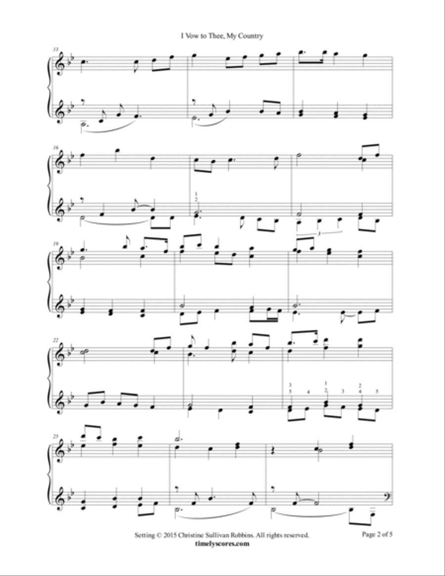 I Vow to Thee, My Country Piano Solo scores gallery preview page 2