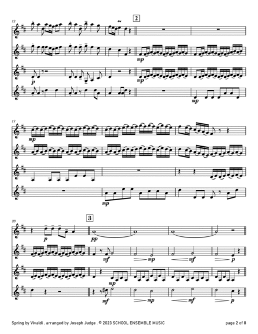 Spring by Vivaldi for Clarinet Quartet in Schools Clarinet Quartet scores gallery preview page 2