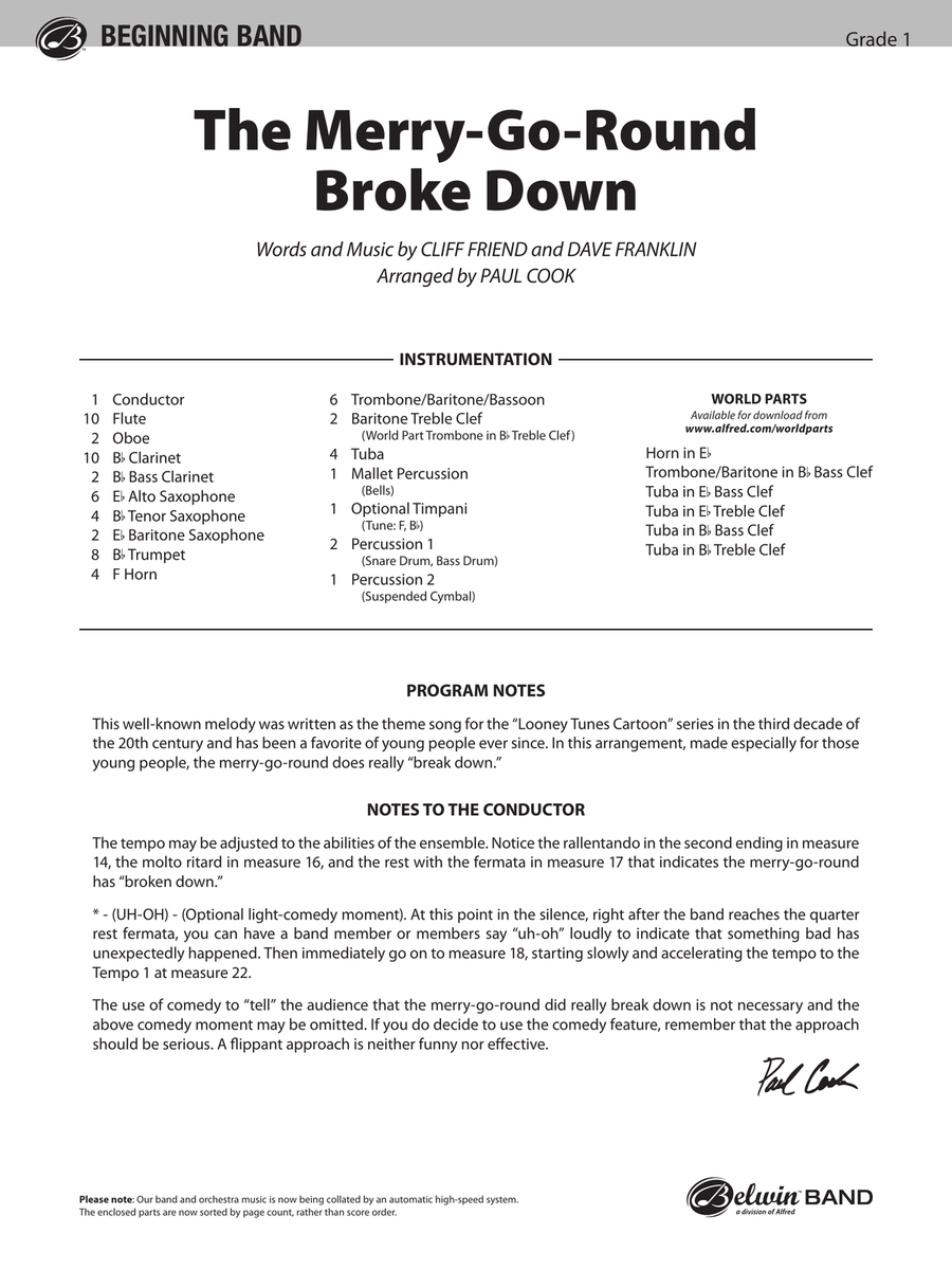 The Merry-Go-Round Broke Down: Score