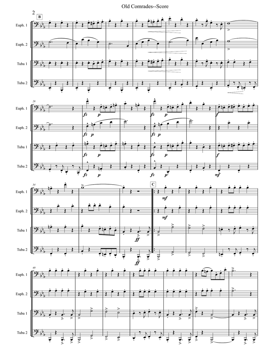 Old Comrades March - Tuba/Euphonium Quartet Brass Ensemble scores gallery preview page 2
