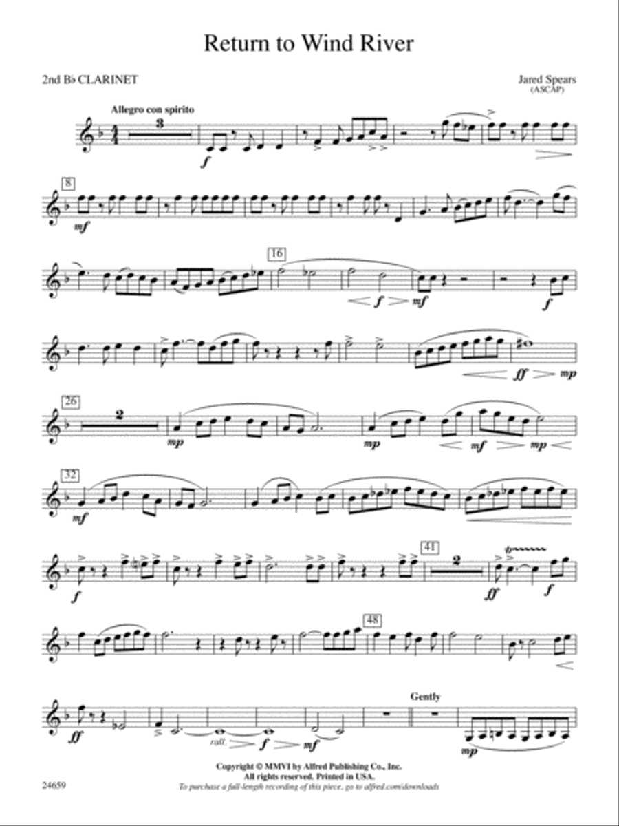 Return to Wind River: 2nd B-flat Clarinet Concert Band scores gallery preview page 1