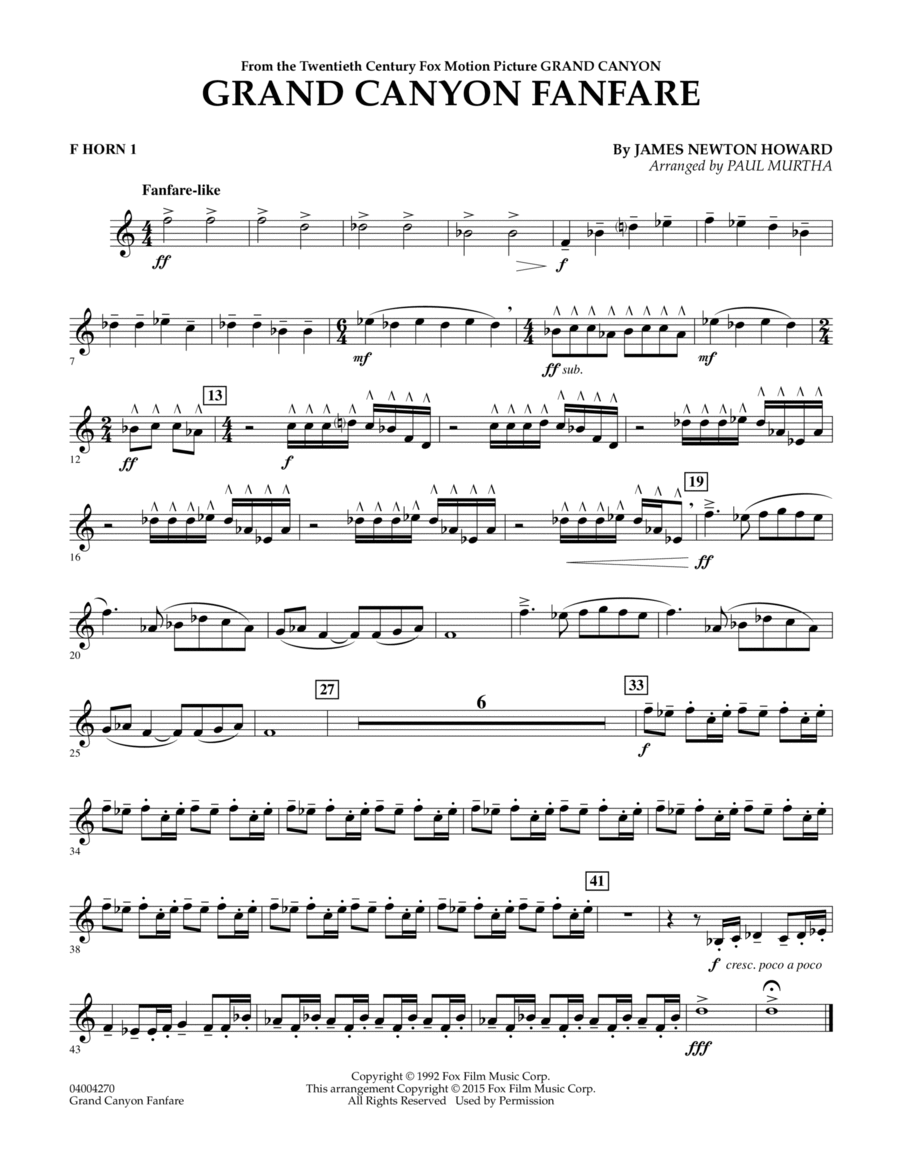 Grand Canyon Fanfare - F Horn 1 Horn scores gallery preview page 1