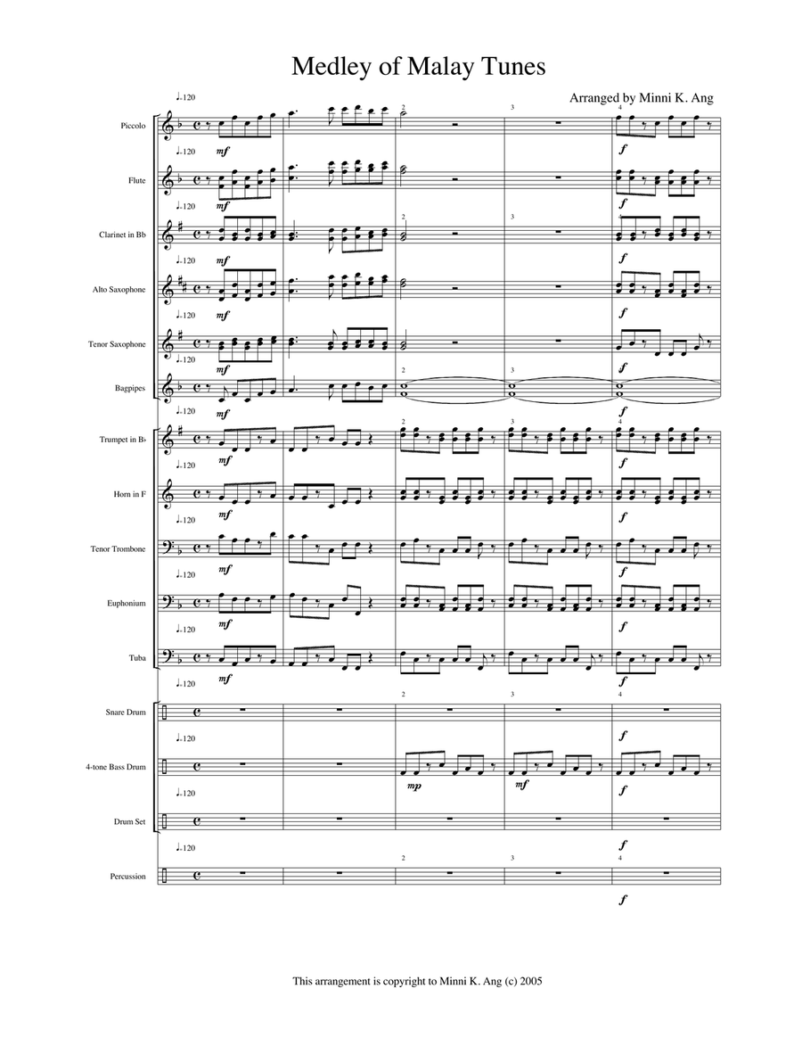 Medley of Malay Folk Tunes Concert Band scores gallery preview page 1