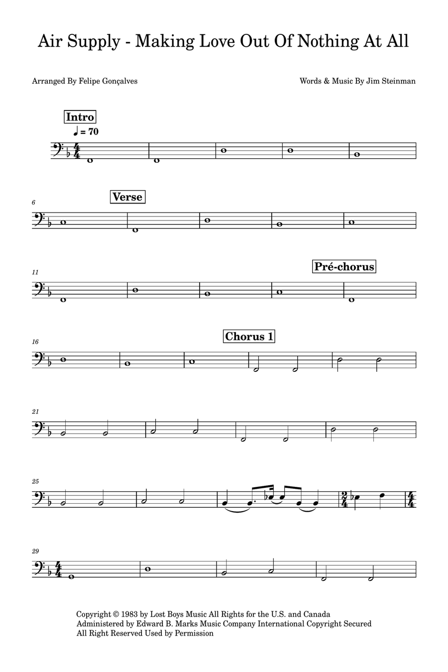 Making Love Out Of Nothing At All Bass Guitar scores gallery preview page 1
