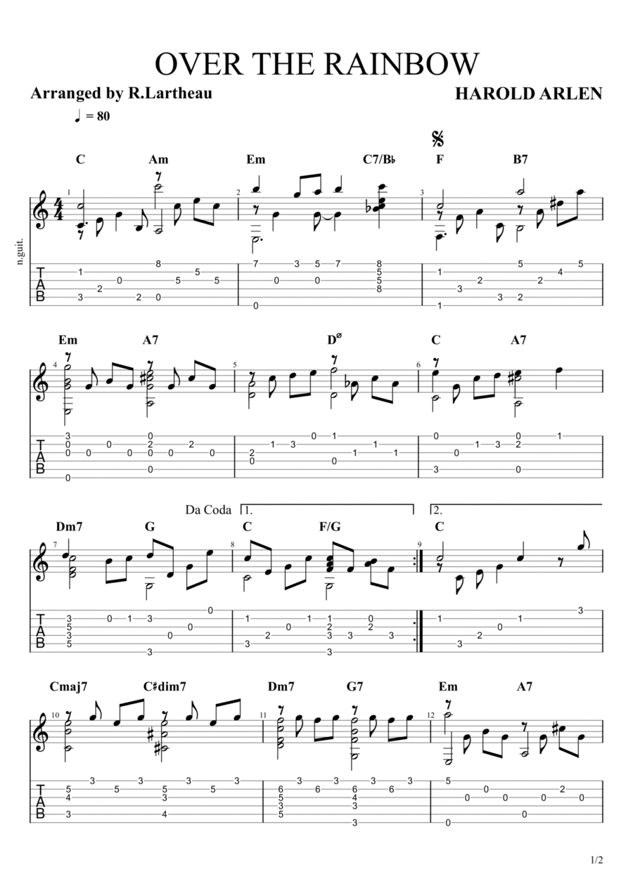 Over The Rainbow Electric Guitar scores gallery preview page 1