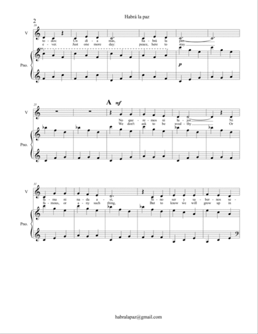 Habrá la paz (There will be peace): For Unison Voice with Piano Unison Choir scores gallery preview page 4