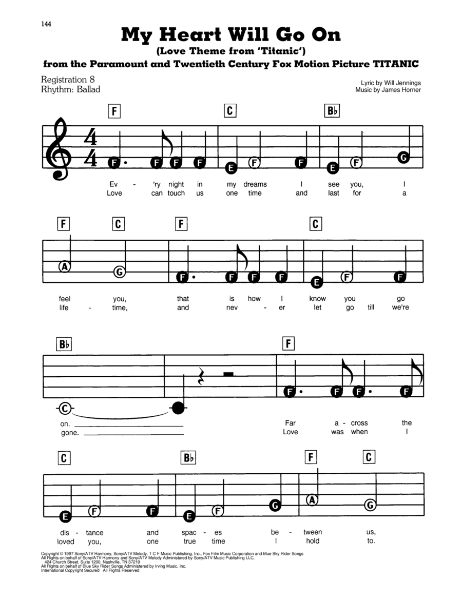 My Heart Will Go On (Love Theme From Titanic) Electronic Keyboard scores gallery preview page 1