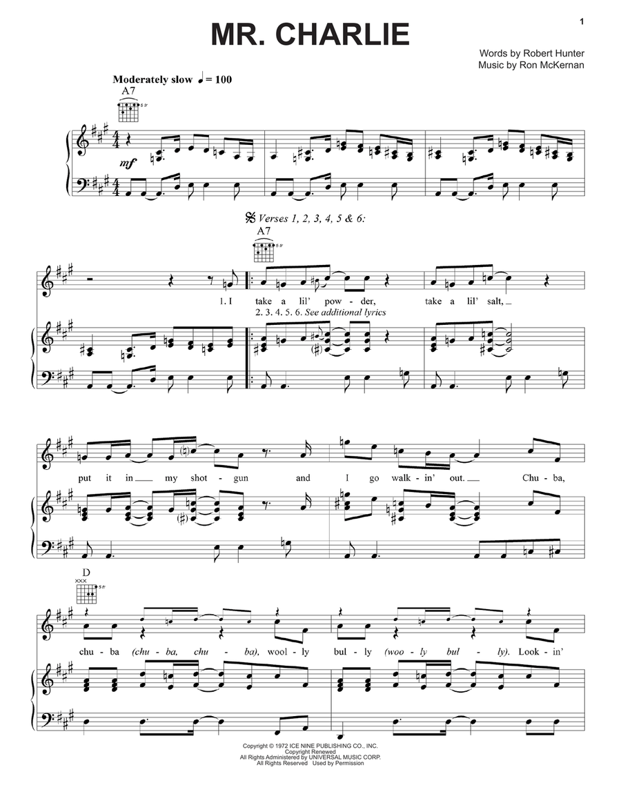 Mr. Charlie Piano, Vocal, Guitar scores gallery preview page 1