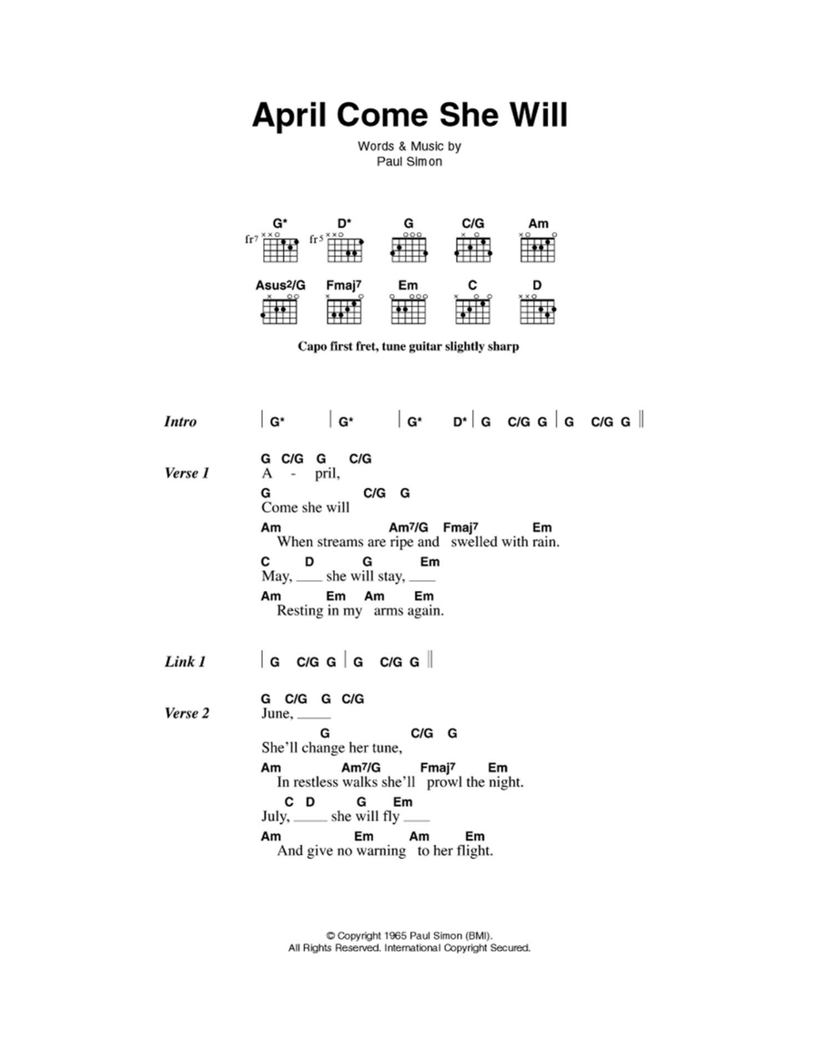 April Come She Will Acoustic Guitar scores gallery preview page 1