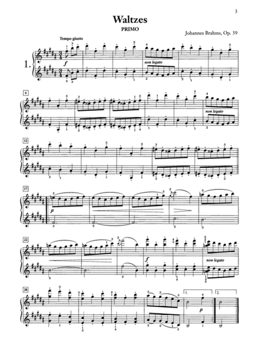 Brahms: Waltzes, Opus 39 - Piano Duet (1 Piano, 4 Hands)