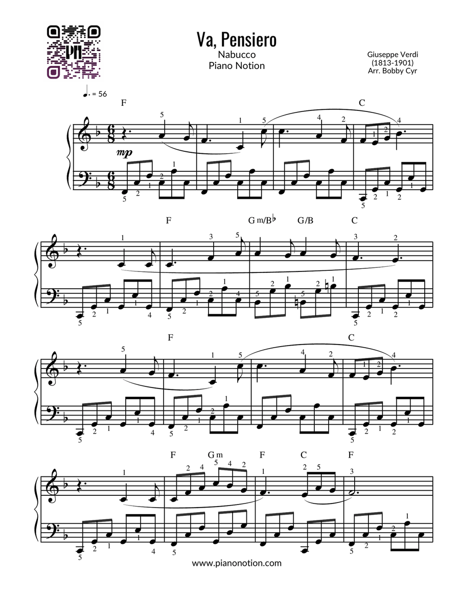 Va Pensiero - Nabucco (Piano Solo) Easy Piano scores gallery preview page 1