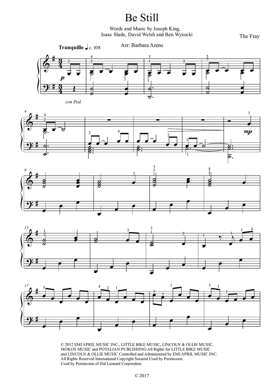 Be Still Be Still Piano Solo scores gallery preview page 1