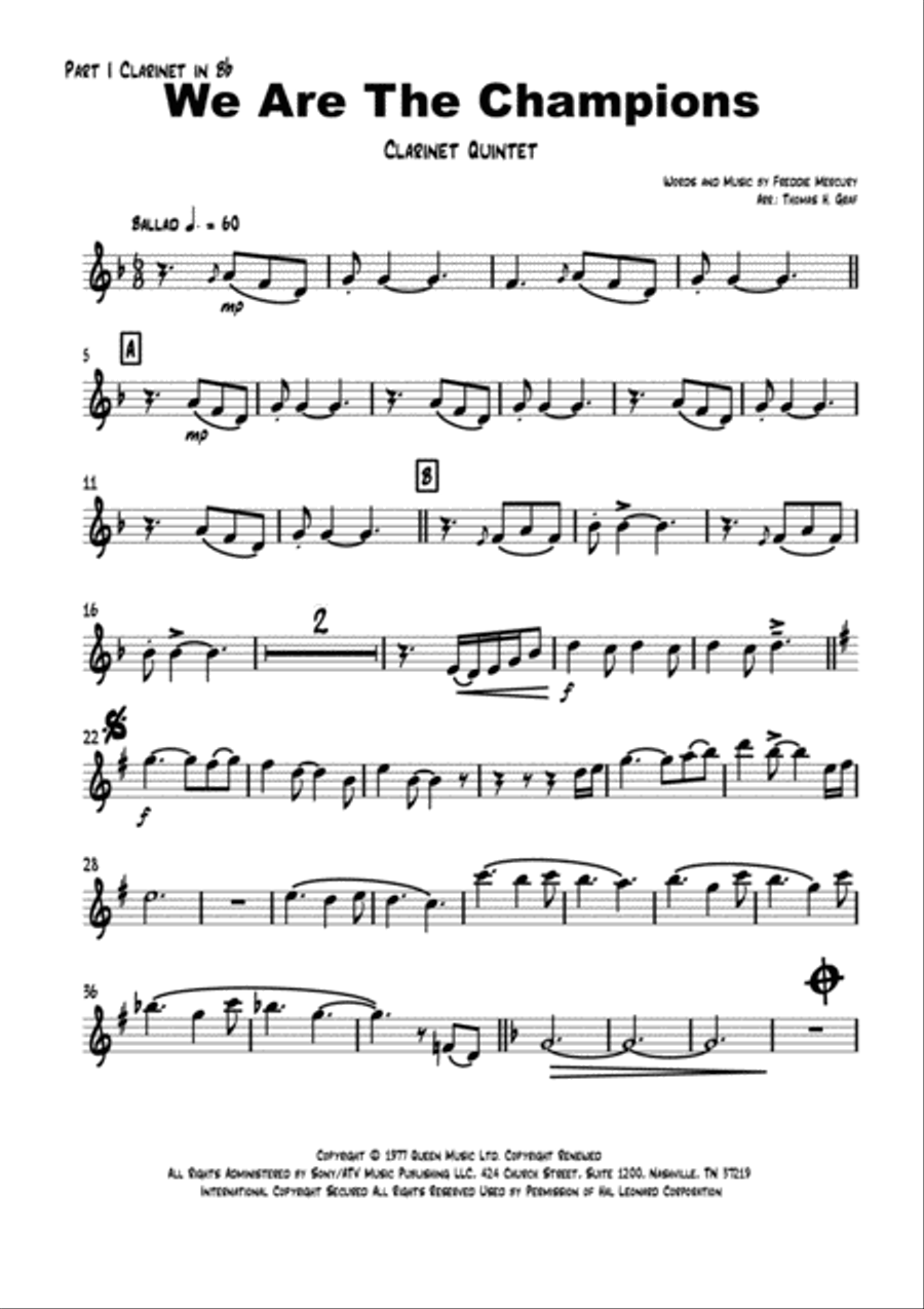 We Are The Champions Clarinet Quintet scores gallery preview page 6