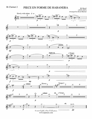 Piece en Forme de Habanera (Soloist and Concert Band): 2nd B-flat Clarinet