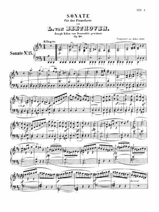 Book cover for Beethoven: Sonatas (Urtext) - Sonata No. 15, Op. 28 in D Major