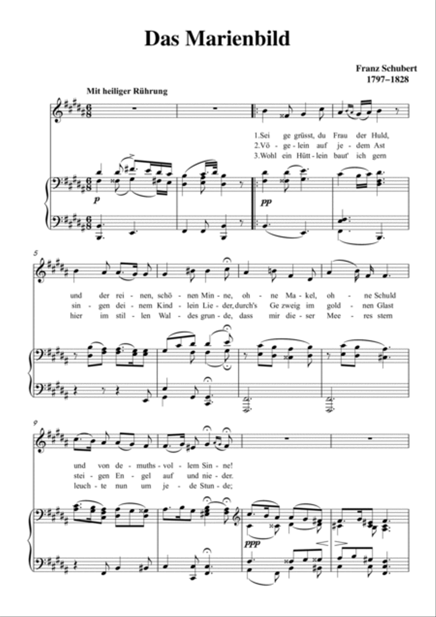 Schubert-Das Marienbild in B for Vocal and Piano Voice scores gallery preview page 2