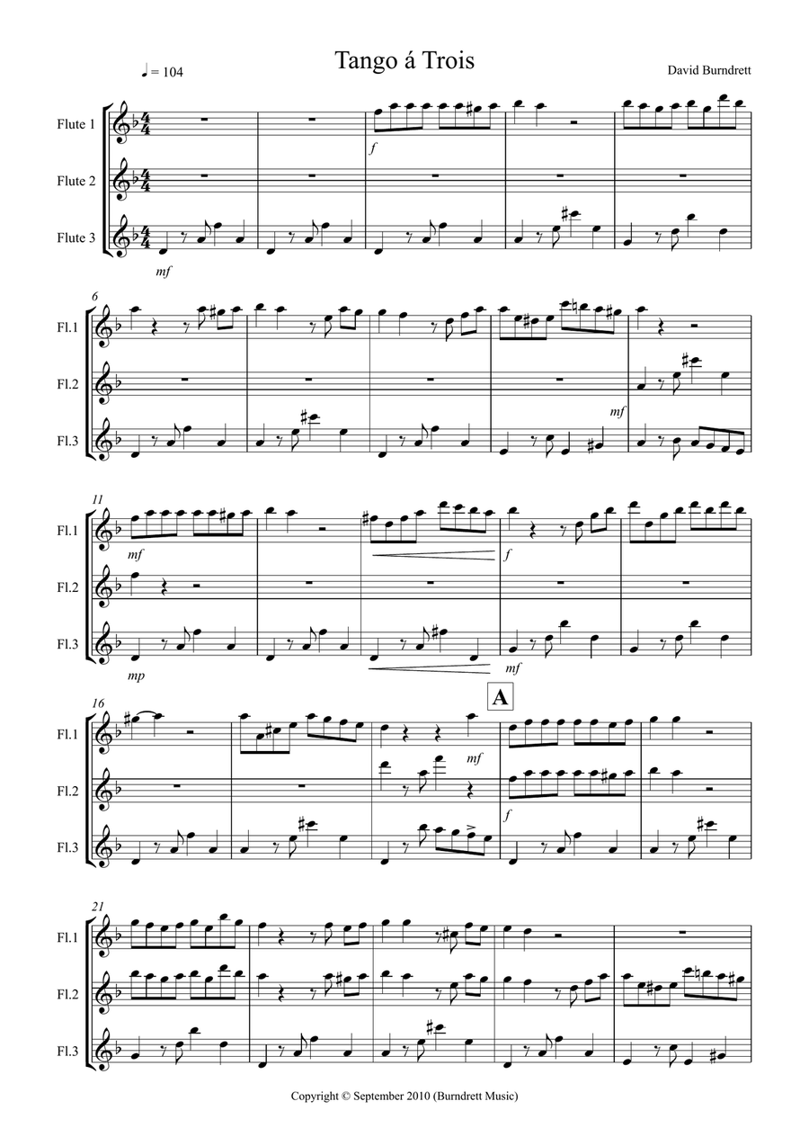 Tango á Trois for Flute Trio Flute Solo scores gallery preview page 1
