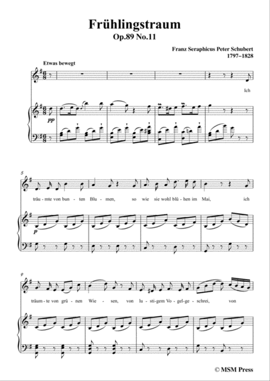 Schubert-Frühlingstraum,from 'Winterreise',Op.89(D.911) No.11,in G Major,for Voice&Piano Voice scores gallery preview page 3