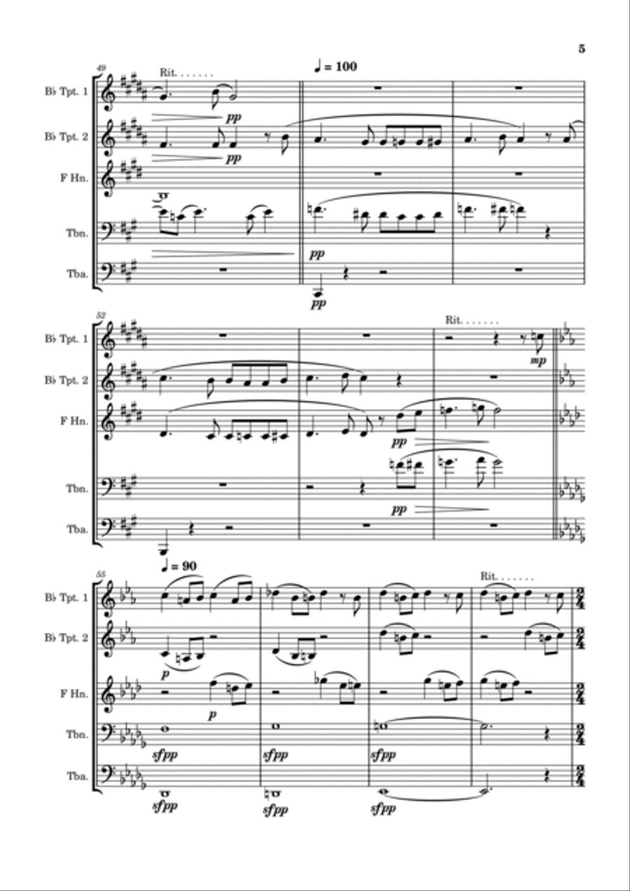 Movement Four from Mahler's Second Symphony - Brass Quintet Brass Quintet scores gallery preview page 5