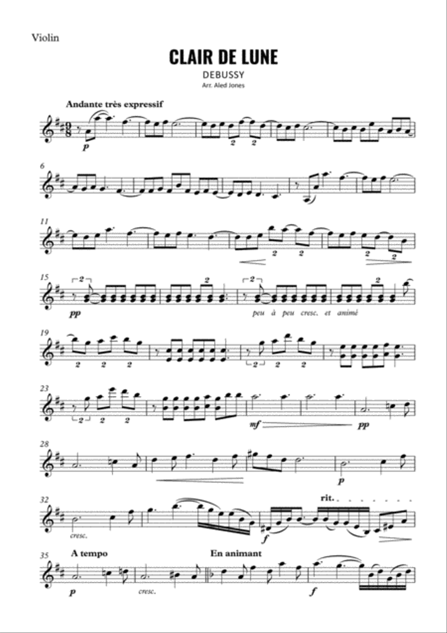 Clair de Lune for Violin and Cello String Duet scores gallery preview page 4