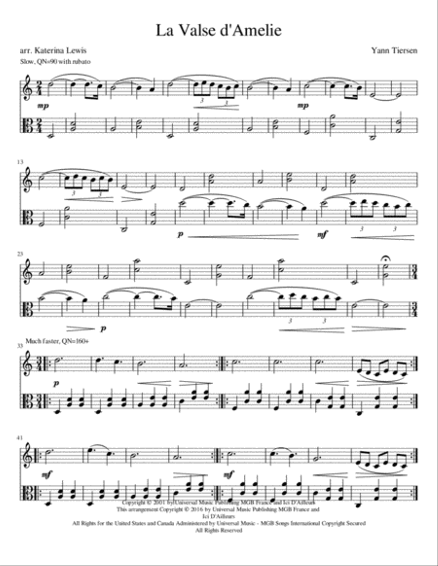 La Valse D'amelie String Duet scores gallery preview page 1