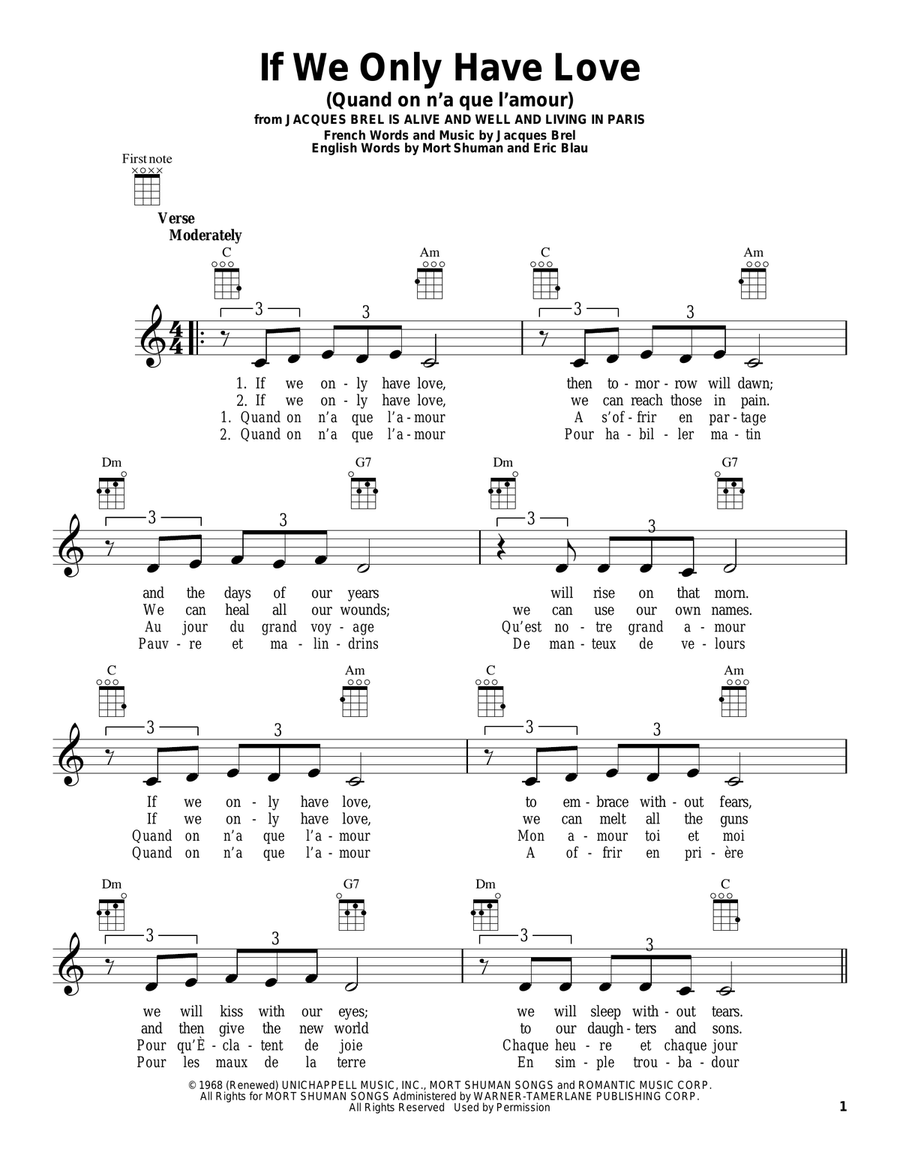 If We Only Have Love (Quand On N'a Que L'amour) Ukulele scores gallery preview page 1