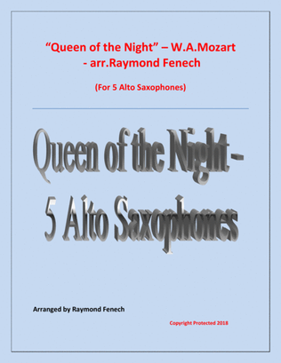 Book cover for Queen of the Night - From the Magic Flute - 5 Alto Saxophones Quintet